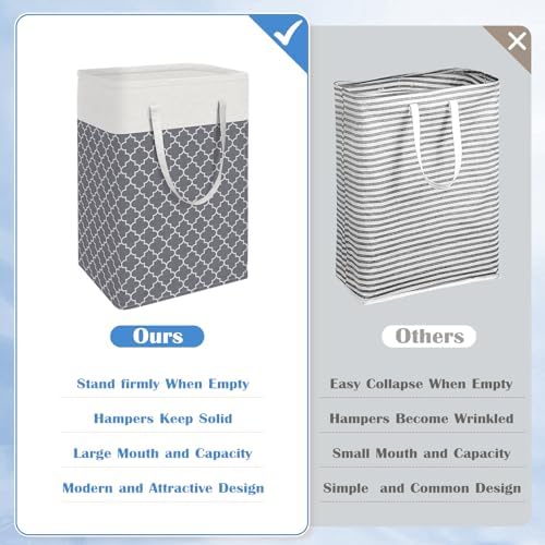 BlissTotes 3-Pack Laundry Basket, Laundry Hamper, Light Grey - Image 3