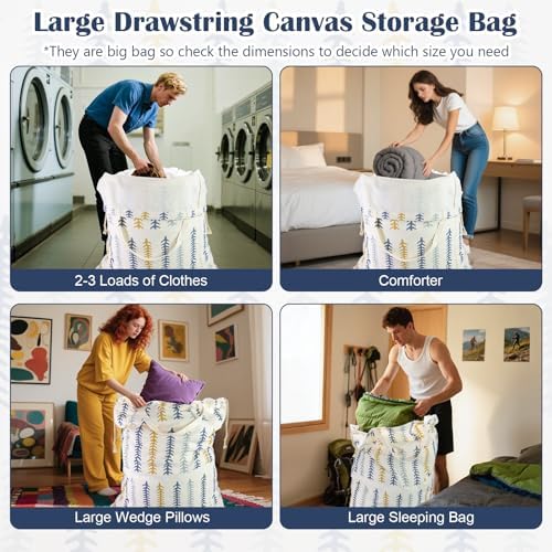Thick Canvas Laundry Bag with Handles & Drawstring 30"Wx35"H, L+ Fishbone - Image 6