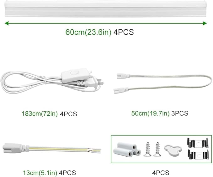 LightingWill 4 Pack LED Shop Light 2FT, Natural White 4000K, 10W, Linkable T5 Integrated Fixture, Utility LED Ceiling Light and Under Cabinet, Corded Electric with Built-in ON/Off Switch