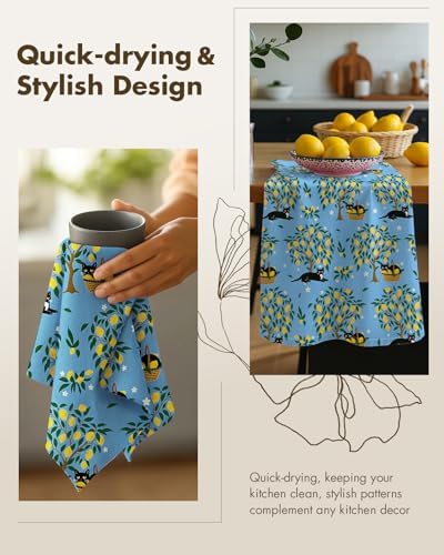 Miss Adola Flour Sack Kitchen Towels Set of 2, Lemon Grove Cat - Image 4
