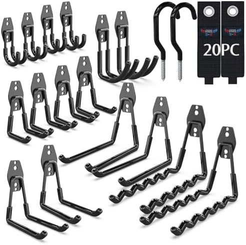 3-H Heavy Duty Garage Hooks, 20 Pack Wall Storage Organizer by 3-H