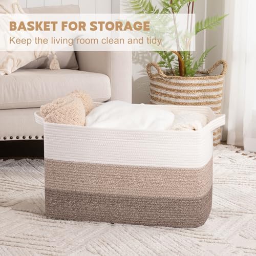 OIAHOMY Extra Large Blanket Basket, 110L Cotton Rope Woven Laundry Basket - Image 5