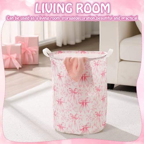 CroBlissful 2 Pcs Pink Bow Laundry Basket Coquette Storage Basket - Image 3