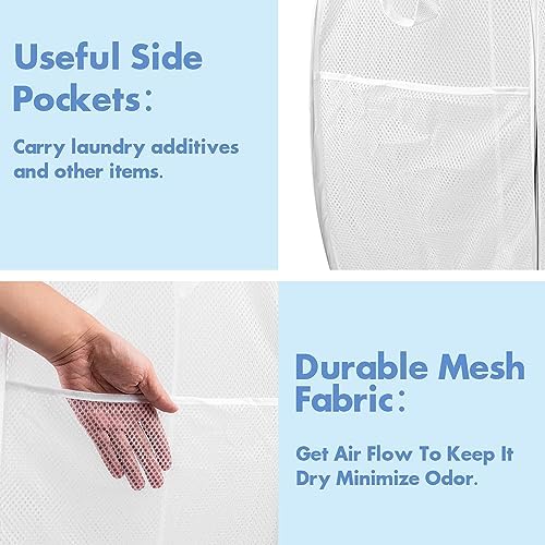 2 Pack Pop Up Laundry Hampers, 70 L Collapsible Foldable Mesh Basket - Image 4