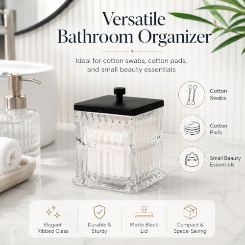Vince Camuto Home Glass Cotton Jar Holder – Matte Black Lid, Elegant Bathroom - Image 6