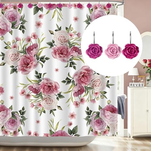 Sunlit Rose Shower Curtain Hooks, Home Decorative Flower Shower Curtain Rings - Image 4