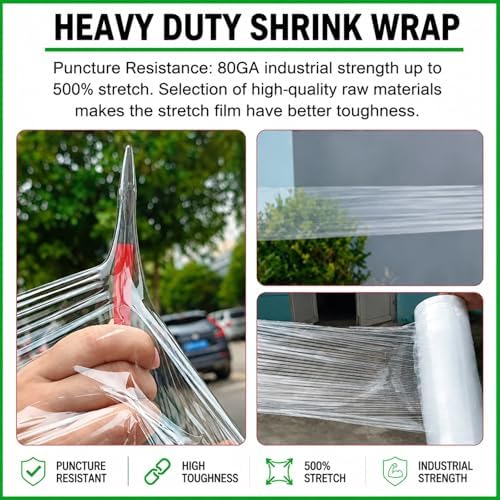 17in Stretch Wrap Roll, Heavy Duty 1500ft Shrink Wrap, 2 Pack - Image 2