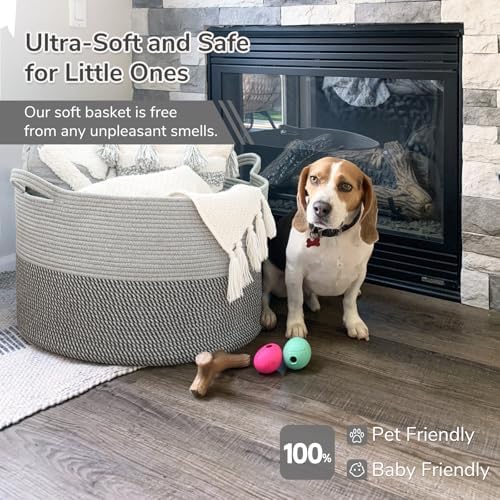 INDRESSME XXXLarge Woven Rope Blanket Basket Living Room Grey - Image 6