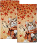 Hello Fall Hand Towel Autumn Cat Maple Leaves Kitchen Towels Set of 2 Soft by Granbey