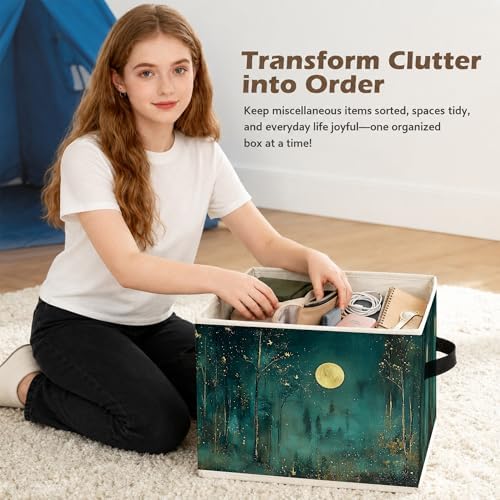 Dark Enchanted Forest Full Moon Storage Box Bins, Mystical Moonlit Night Forest - Image 6