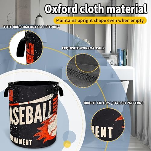 Baseball Sports Laundry Basket Foldable Waterproof Hamper 18.9 x 16.5 Inch - Image 3