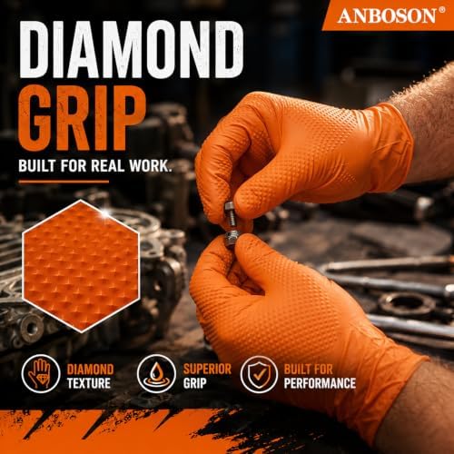 ANBOSON 10 Mil Heavy Duty Diamond Texture Nitrile Gloves, 1000 Ct - Image 4