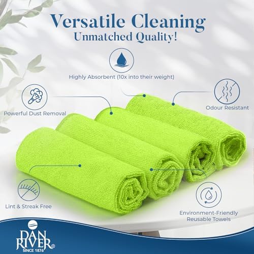 DAN RIVER 12-Pack Green Microfiber Towels – Ultra Absorbent, Lint-Free & - Image 3