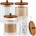 4 Pack Glass Qtip Holder with Acacia Wood Lids, 10 oz Apothecary Jars by Unknown