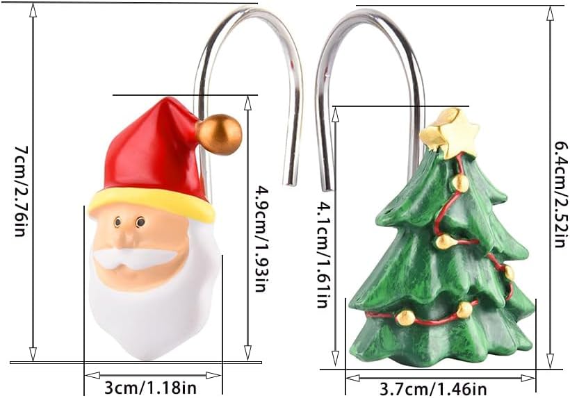 Christmas Shower Curtain Hooks 12 Pcs Santa Claus Shower Curtain Hooks - Image 2