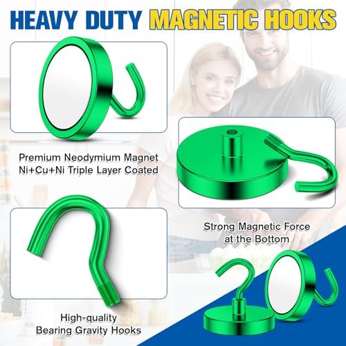 Grtard 8 Pcs Green Magnetic Hooks Heavy Duty, 120 LBS Strong Magnet Hooks - Image 2