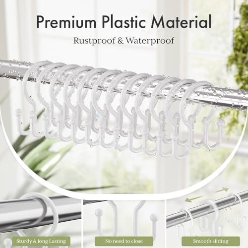 Bathway Shower Curtain Hooks White, Double Hook Shower Curtain Hooks Rust Proof - Image 2