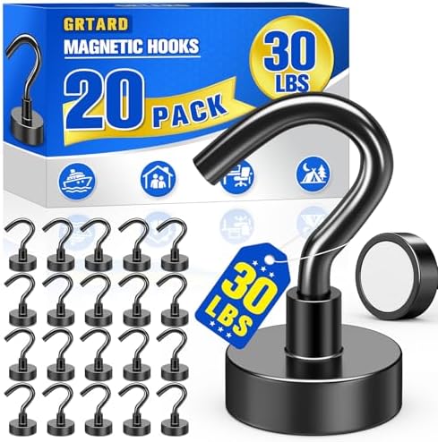 Grtard 20 Pack Black Magnetic Hooks Heavy Duty, 30LBS Strong Magnet Hooks by Grtard