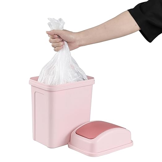 Small Trash Can, 1.8 Gallons Bathroom Garbage Can with Lid Swing-Top, Slim Plastic Garbage Bin for Dorm, Office, Bedroom, Kitchen, Living Room (Pink)