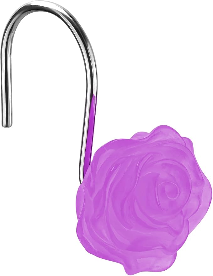 Rose Shower Curtain Hooks, Glow in The Dark, Pretty Floral Themed Elegant by SIMPLE+CLEVER+HOMES+365