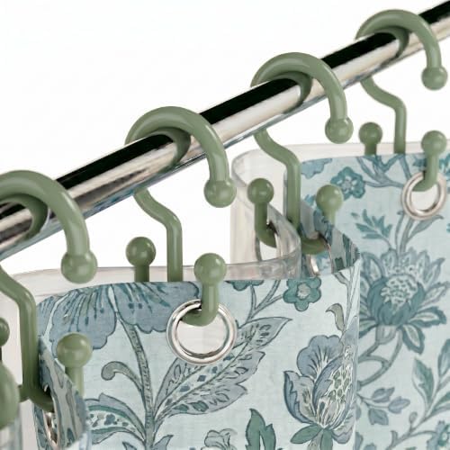 Bathway Green Shower Curtain Hooks, 12 Plastic Double Shower Curtain Rings by Bathway