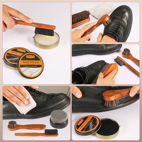 13Pcs Shoe Care Kit for Men & Women, 3 Horsehair Shoe Polish Brush, Care for - Image 2