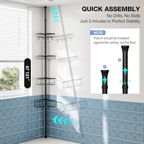 Corner Shower Caddy Tension Pole: Stainless Steel Rustproof 4-Tier Shower - Image 2