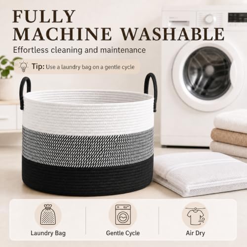 JMvicyroam 115L Extra Large Machine Washable Cotton Rope Blanket Basket - Image 7
