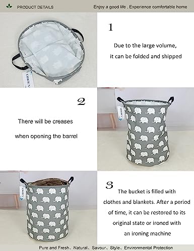 Round Elephant Laundry Hamper Waterproof Fabric Home Storage - Image 5