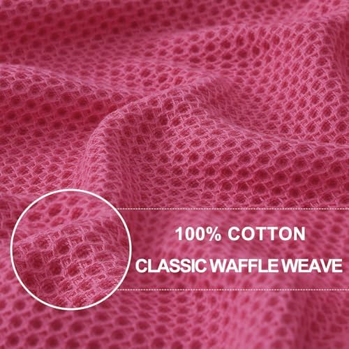 Homaxy 100% Cotton Waffle Weave Kitchen Dish Towels 4-Pack, Hot Pink - Image 2