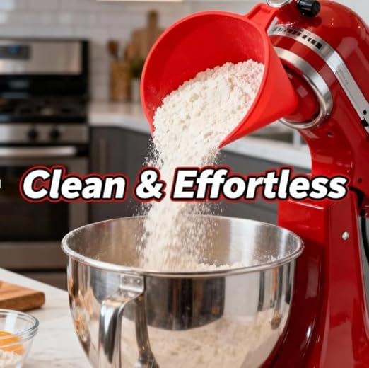 Universal Flour Funnel Attachment for Tilt-Head Stand Mixers (4.5–5 Qt), No-Mess Easy-Pour Baking Accessory, Wide-Mouth Anti-Splash Design, Dishwasher-Safe Tool for Dry & Liquid Ingredients (Green)