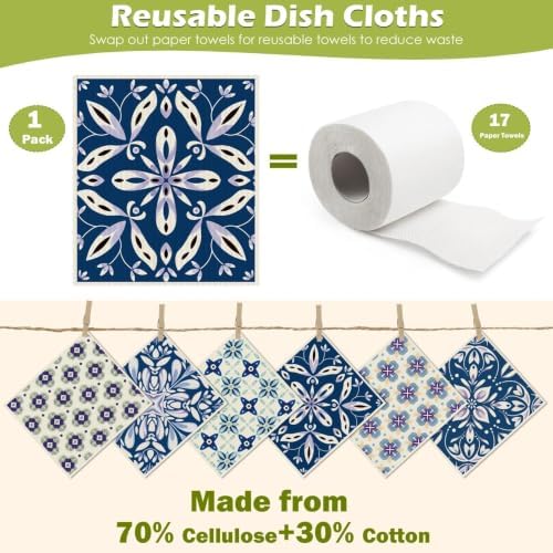 6 Pcs Swedish Paper Cloths for Kitchen, Reusable Paper Towels Washable - Image 3