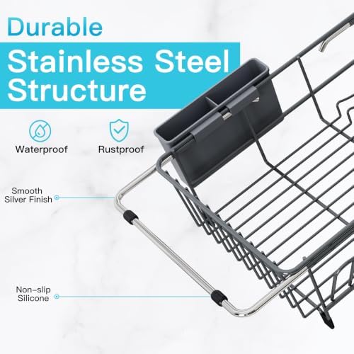 JASIWAY Gray Dish Drying Rack in Sink, Dish Drainer - Image 5
