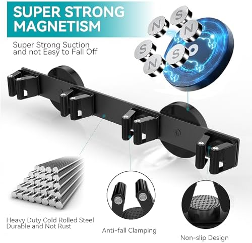 Magnetic Mop Broom Holder, Strong Non Slip Magnetic Broom Mop Hanger, Heavy - Image 2