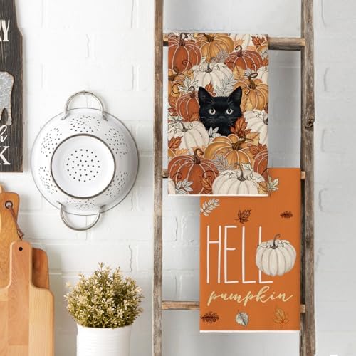 Artoid Mode Orange Pumpkin Cat Fall Kitchen Towels Set of 4 18x26 Inch - Image 3