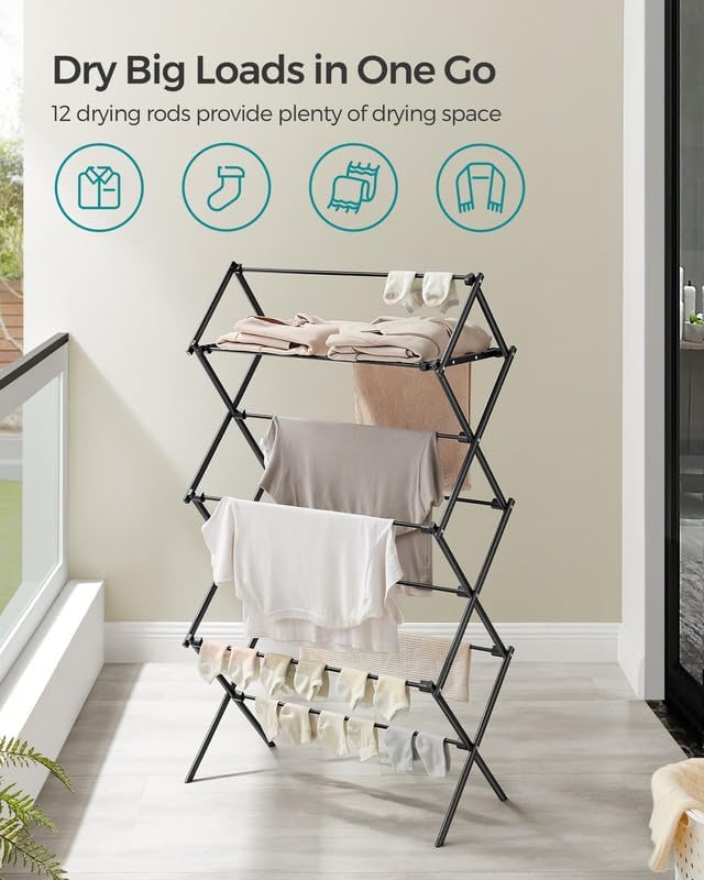 SONGMICS Foldable Clothes Drying Rack, Laundry Drying Rack, Clothes Airer - Image 3