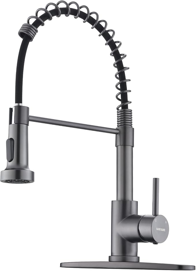 WEWE Pull-Down Kitchen Faucet, 2-Mode Sprayer, Matte Gray, High Arc | 360 Swivel by WEWE