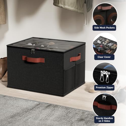 Ornavo Home Large Shoe Storage Organizer Bins 2 Pack, Foldable Linen - Image 3