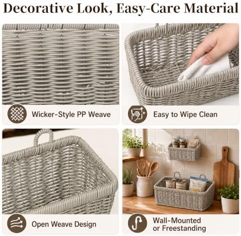 Wall Hanging Baskets, 2 Pack Woven Wicker Baskets - Image 5