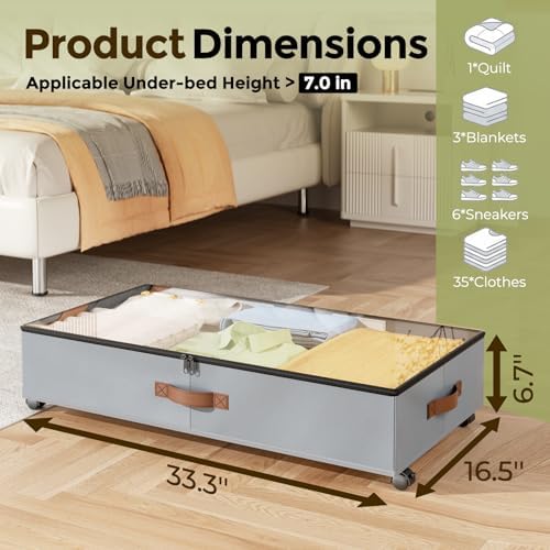 LAMU Under Bed Storage with Wheels, 2 Pack Under Bed Storage Containers with - Image 2