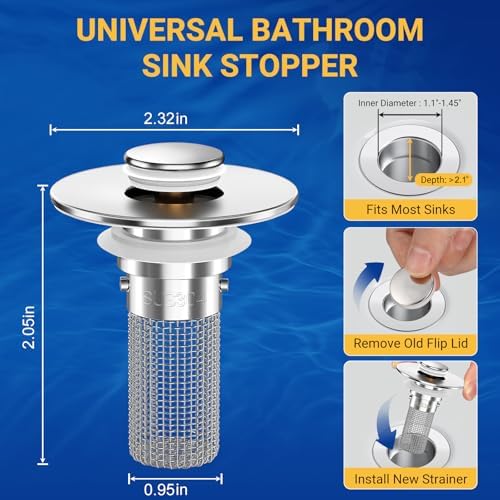 2PCS Bathroom Sink Stopper Strainer, Pop-Up Bathroom Sink Drain Strainer - Image 4