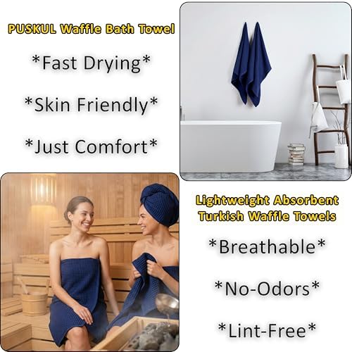 PÜSKÜL Natural 100% Turkish Cotton Waffle Bath Towels Set of 2, Extra-Large - Image 6