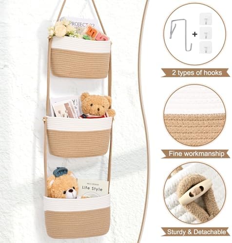 Hanging Basket, 3-Tier Woven Wall Basket - Image 4