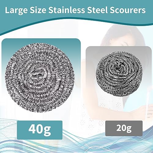 Carrie Joe Stainless Steel Scourer Heavy Duty Scrubber Pads Steel Wool Pack of 6 - Image 3