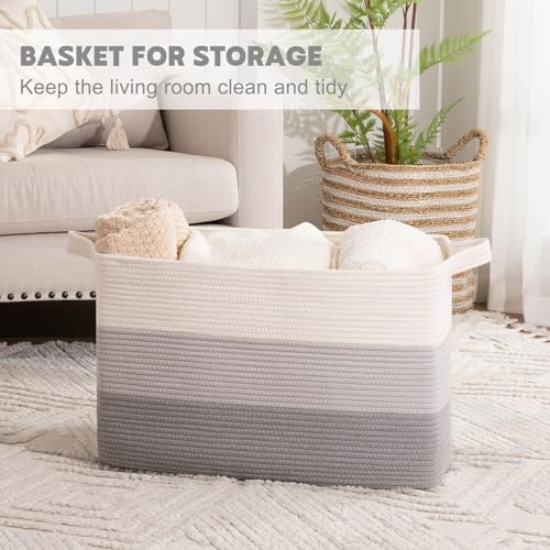 OIAHOMY Extra Large Blanket Basket, 110L Cotton Rope Woven Laundry Basket - Image 5