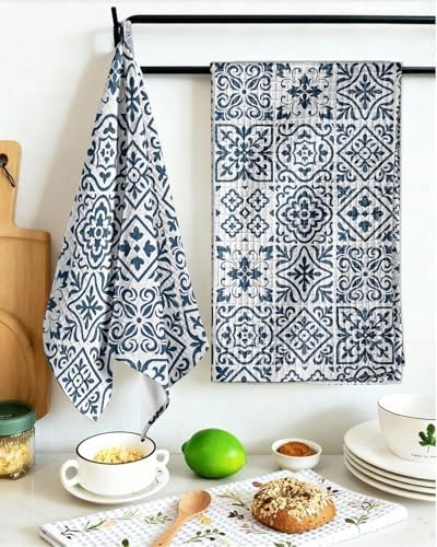 Miss Adola 370GSM Cotton Waffle Kitchen Towels, Block Print - Image 5
