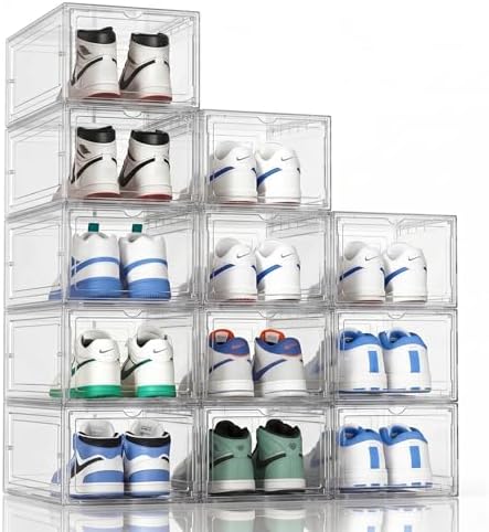 KEFA XL Shoe Storage Box Organizer, 12 Pack Shoe Boxes Clear Plastic Stackable by KEFASTORAGEBOX