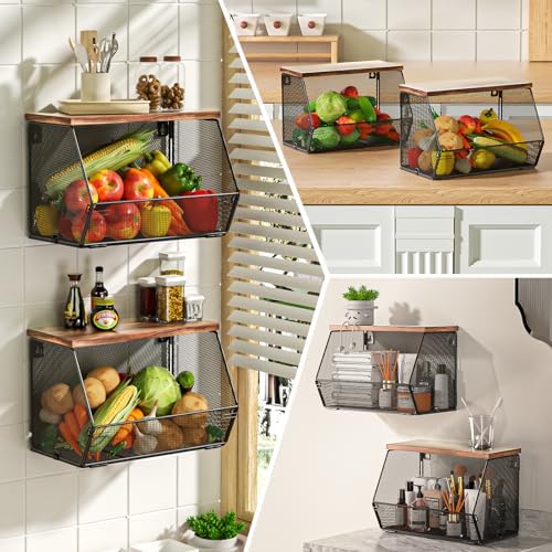 Stackable Fruit Basket for Kitchen Countertop Space Saving, Wall Mounted Mesh - Image 5