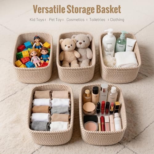 5 Pack Small Woven Storage Baskets - Image 4