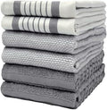 Premium Kitchen Towels 6 Pack 100% Cotton 20"x28" Dish Towels Grey Striped by BumbleTowels